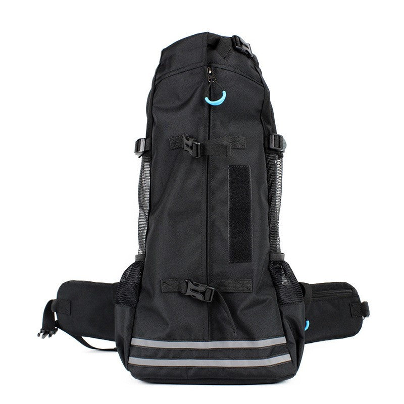 Black pet carrier backpack with top handle and black mesh side panels
