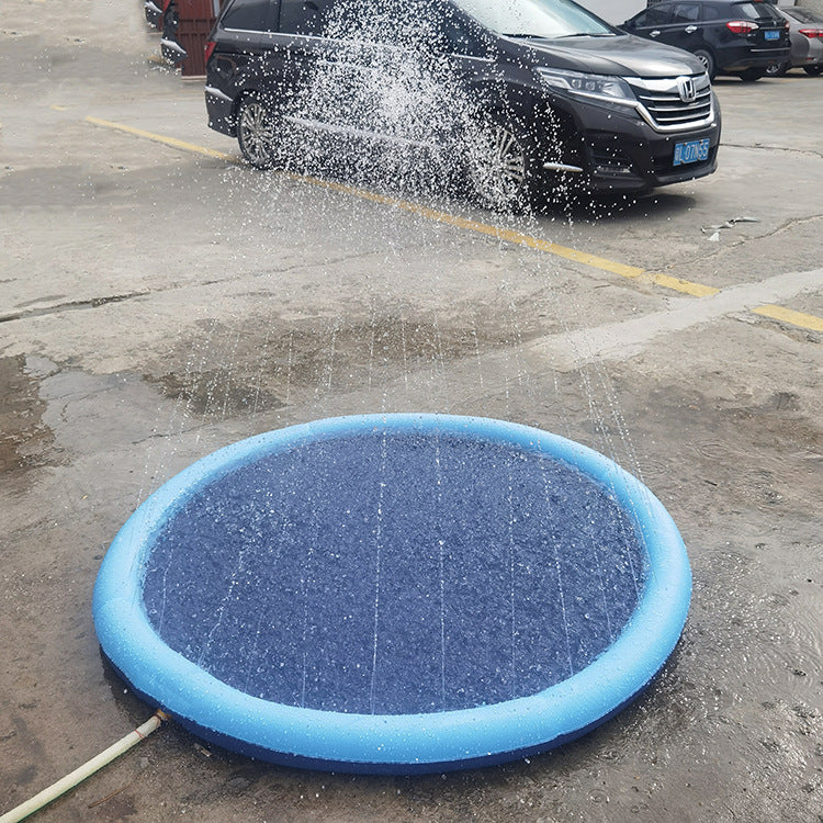 Round blue pet water play mat with dark inner basin