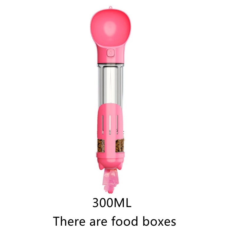 Pink 300ML dog water bottle with transparent food box insert