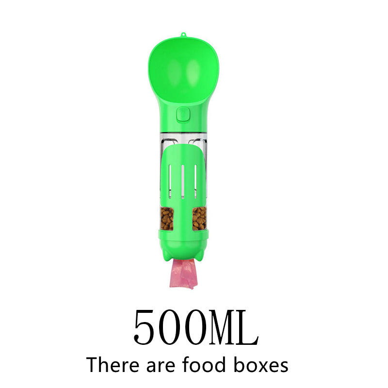 Green 500ML dog water bottle with transparent food-box insert