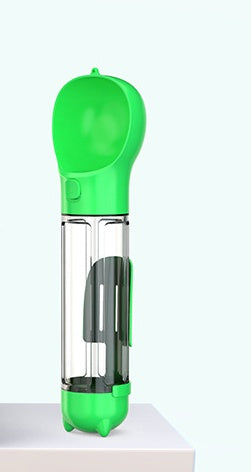 Green 500ML dog water bottle with stainless inner divider and food compartment