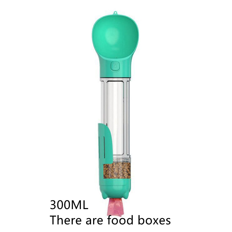 Green 300ML dog water bottle with side food-box compartment and flip spout