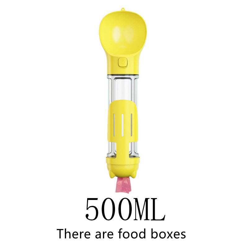 Yellow 500ML dog water bottle with stainless divider and food-box insert