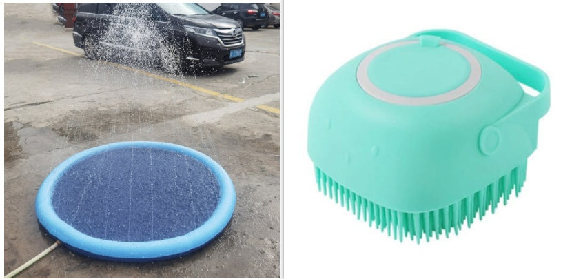Turquoise water mat pump with circular top and flexible cleaning bristles